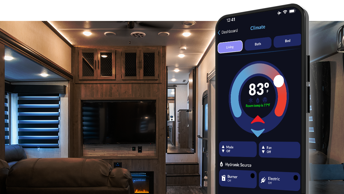 The RV+ mobile app adjusting climate in an RV